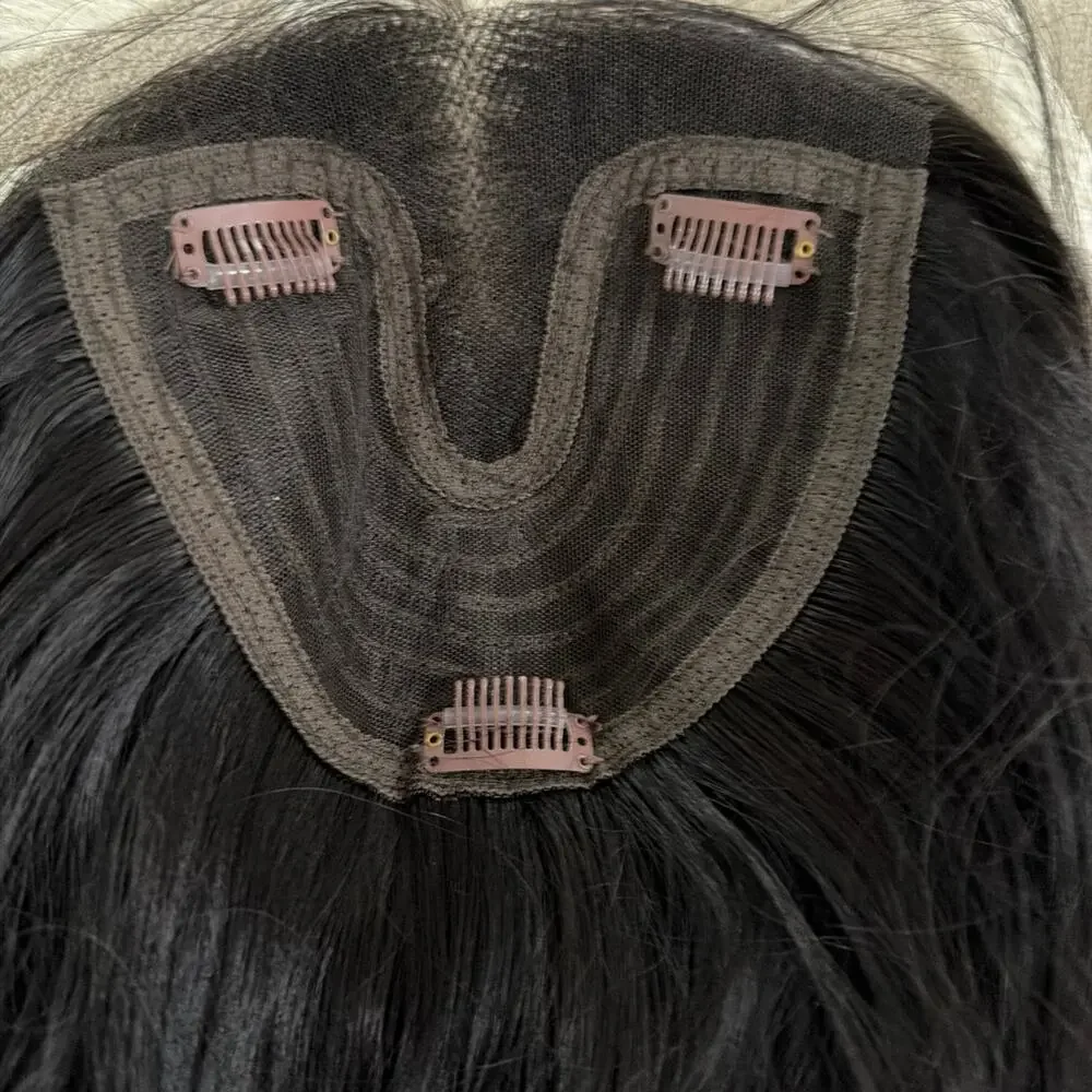 Synthetic Black Hair Topper for Thinning Hair 22 inches